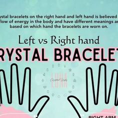 an advertisement for crystal bracelets on the right hand and left hand is shown in pink