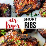 an advertisement for air fryer ribs is shown in three different pictures, with the words short ribs on each side