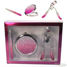 Find Macy's Ombre Pink Rhinestone Tool Set Trio Tweezers Eyelash Curler Mirror on eBay in the category Health & Beauty>Makeup>Makeup Tools & Accessories>Eyelash Tools. Y2k Makeup, Eyelash Tools, Ombre Pink, Eyelash Curler, Pink Ombre, Pink Rhinestones, Makeup Makeup, Pink Princess, Compact Mirror