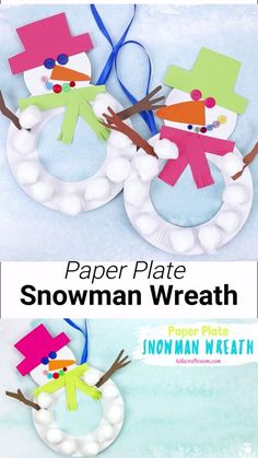 paper plate snowman wreath craft for kids to make