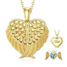 Discover our elegant 10K Gold Photo Locket Necklace, designed to hold your personalized photo and engraving, featuring a stunning heart shape adorned with angel wings, perfect for women who cherish meaningful, stylish jewelry. This exquisite necklace is crafted from high-quality 10K gold and features a unique photo locket design that allows you to keep your loved ones close. With the option for personalised engraving, this heart-shaped locket, accented with delicate angel wings, offers both sent Engraved Wing-shaped Jewelry For Gifts, Engraved Wing-shaped Jewelry Gift, Angel Wings Heart Pendant Jewelry For Gifts, Valentine's Day Angel Wings Jewelry Gift, Heart-shaped Angel Wings Jewelry Gift, Angel Locket, Locket Design, Angel Wings Heart, Gold Heart Locket