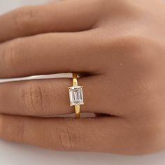 1.00ct Horizontal Emerald Cut Diamond Ring, Emerald Cut Horizontal Engagement Ring, Solitaire Emerald Ring, East West Emerald Diamond Ring - Etsy Bosnia and Herzegovina Horizontal Emerald Cut Engagement Ring, Horizontal Engagement Ring, Safire Rings, Rectangle Engagement Rings, Unique Gold Engagement Rings, Diamond Ring Emerald Cut, Diamond Ring Emerald