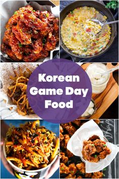 korean game day food collage with text overlay