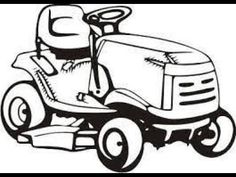 a black and white drawing of a lawn mower with the driver on it's side