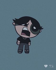 an image of a cartoon character with big eyes and black hair, holding his mouth wide open