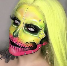 Neon Wig, Neon Skull, Spfx Makeup, Face Paint Makeup