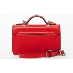 The stylish Hollywood crossbody bag in red has a silver metal stud appliqués on the front of the bag and top handle that is secured by a polished silver metal push lock on the front flap, The interior includes an interior zipped pocket and a slip pocket to keep you organized. Has an adjustable and removable silver chain strap so you can wear it by its handle, over the shoulder, or as a crossbody style. OUTSIDE: Red INTERIOR: Tan HARDWARE/CHAIN: Silver WIDTH: 7.6" HEIGHT: 4.5″ DEPTH: 2.4″ STRAP DROP: 19-22″ Luxury Red Shoulder Bag With Turn-lock Closure, Red Leather Bags With Turn-lock Closure, Red Leather Satchel With Metal Hardware, Red Shoulder Bag With Metal Hardware For Evening, Evening Red Shoulder Bag With Metal Hardware, Red Evening Shoulder Bag With Metal Hardware, Red Leather Shoulder Bag With Turn-lock Closure, Red Shoulder Bag With Silver-tone Hardware For Evening, Red Evening Shoulder Bag With Silver-tone Hardware