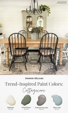 a dining room table with chairs and paint colors