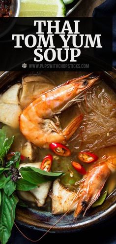 thai soup with shrimp and vegetables in a bowl