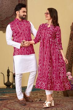 Elevate your ethnic style with our exquisite readymade Kurta Pyjama set, paired with a stunning Bandhani printed jacket. Crafted from the finest cotton fabric, this ensemble is designed for ultimate comfort and elegance, making it perfect for any special occasion.