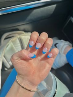 Light Blue French Tip Nails, Cutest Nails, Grad Nails, Ruby Nails, Preppy Nails, French Almond, Hoco Nails, Teen Nails, Florida Nails