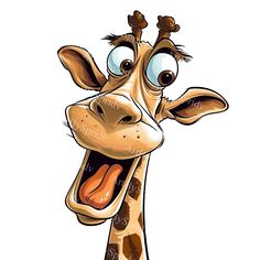 a cartoon giraffe with its tongue out and eyes wide open, making a funny face