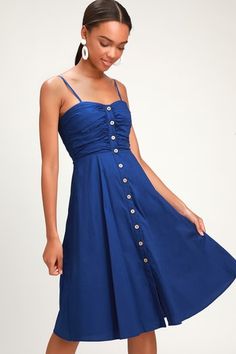 Shop Trendy Dresses for Teens and Women Online | Shop for the Best Women's Dresses, Special Occasion Outfits, and Clothing Pretty Sundresses, Blue High Low Dress, Dress With Buttons, Blue Dress Formal, Skater Dresses, Blue Cocktail Dress, Midi Ruffle Dress, Polyester Dress, Online Dress Shopping