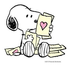 a drawing of a snoopy holding a piece of paper with a heart on it