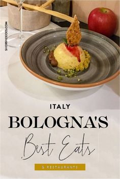 a plate with food on it and the title italy bologna's best eats restaurant