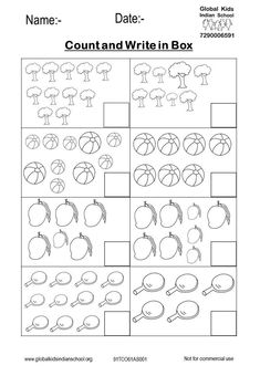 the printable worksheet for counting and writing numbers to be used in this game