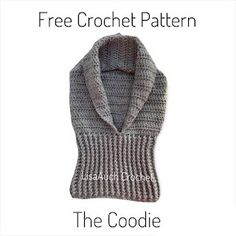 the hoodie is knitted in grey and white yarn, with text that reads free crochet pattern