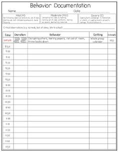 the behavior documentation sheet for students to use