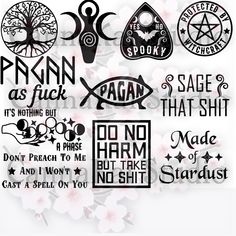 some stickers that are on the side of a white sheet with flowers and words