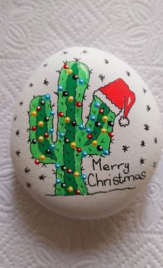 a cactus with a santa hat on its head and merry christmas written on the back