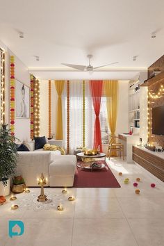 Living Room Decoration Ideas For Diwali Deepavali House Decorations, Festive Home Decor Ideas, Home Decoration On Diwali, Diwali Curtain Decor, Diwali Decor Living Room, Diwali Decoration Living Room, Diwali Decorations Living Rooms, Apartment Diwali Decor, Diwali Decorated House