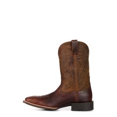 Comfort and tradition go hand-in-hand with the ruggedly designed, classically styled Sport wide square toe boot. Handcrafted from full-grain leather for an authentic look and feel. The synthetic air mesh lining keeps feet cool and dry during long days in the saddle and on the ranch. Ariat's 4LR System delivers longstanding comfort and stability. Finished with a Duratread outsole, wide square toe and roper heel for a great-looking, great-wearing boot. Square Toe Cowboy Boots, Square Toe Western Boots, Cowboy Boots Square Toe, Ariat Boots, Square Toe Boots, Favorite Boots, Justin Boots, Cool Boots, The Ranch