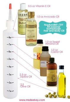 Natural oil recipe for hair/body via Hairfinity Oils And Their Uses, Hair Oil Recipe, Avocado Hair, Natural Hair Oils, Natural Hair Care Tips, Types Of Hair, Hair Regimen, Homemade Hair Products, Oil Treatments