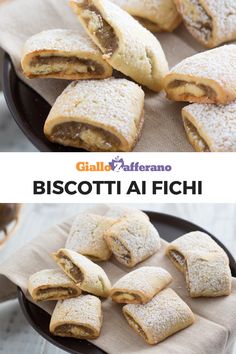 several pastries on a plate with the words biscotti al fichi written below