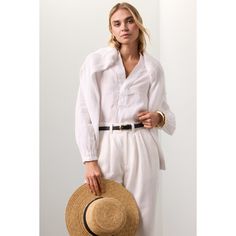 White (100% Linen). Top. Split Neck. Long Sleeve. Pull on. Shoulder to hemline length: 22.5". Imported.¬† Classic Relaxed Fit Beach Blouse, Classic Relaxed Fit Blouse For Beach, Classic Blouse For Spring Vacation, Classic Beach Blouse For Spring, Classic Spring Beach Blouse, Classic Long Sleeve Blouse For The Beach, Ralph Lauren Long Sleeve Summer Shirt, Ralph Lauren White Long Sleeve Dress, White Long Sleeve Ralph Lauren Shirt