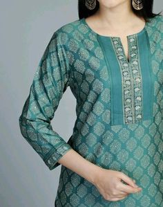 Embroidered Machine, Kurti Ideas, Kurtis Designs, Neck Patterns, Silk Kurti Designs, Salwar Neck Designs, Neck Lines, Kurti Sleeves Design, Indian Kurti