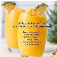 two glasses filled with pineapple ginger smoothie