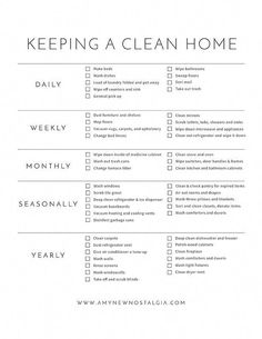 a cleaning checklist with the words keeping a clean home