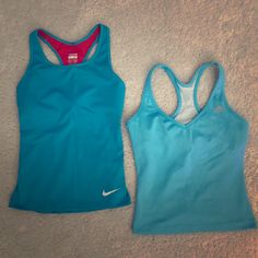 Adidas Workout Top -Climacool -Worn Less Than 10 Times -Size Extra Small -Built In Shelf Bra Nike Pro Compression Workout Top -New Without Tags -Size Extra Small -Built In Shelf Bra Nike Stretch Tops For Light Sports, Blue Technical Activewear For Workout, Functional Blue Racerback Tops, Nike Blue Activewear For Workout, Blue Moisture-wicking Activewear For Sports Events, Functional Blue Sports Tops, Blue Sportswear Tops For Sports, Blue Sweat-resistant Workout Top, Sweat-resistant Blue Top For Workout