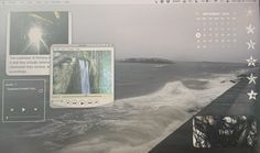 a computer screen with an image of a waterfall on it