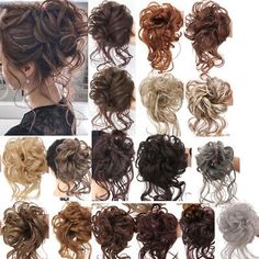 Style: Curly. Material: High Temperature Fiber. It is both natural looking and soft touch. You can wear it to parties as well as for daily use. 30 colors for your choice: As the picture shows. Scrunchie Updo, Messy Bun Hair Piece, Messy Curly Bun, Cover Hair, Curly Bun, Textured Curly Hair, Bun Hair Piece, Chignon Hair, Wig Styling