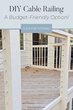 an image of a deck that has been painted white with the words diy cable railing on it