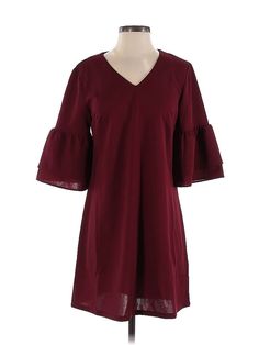 Assorted Brands Casual Dress Size: Small Burgundy Dresses - new. 95% POLYESTER, 5% SPANDEX, Popover, V-Neck, Short, 3/4 Sleeve | Casual Dress - Popover: Burgundy Dresses - New - Size Small Formal Flowy V-neck Mini Dress, V-neck Shift Dress For Brunch, V-neck Shift Dress For Formal Occasions, Formal V-neck Shift Dress, Formal Shift Dress With V-neck, Burgundy Casual Dress, Burgundy Dresses, Deep Plum, Plum Color