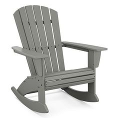 a gray plastic rocking chair on a white background