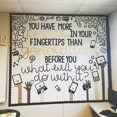 a bulletin board with writing on it that says, you have more fingertips than what will you do with it