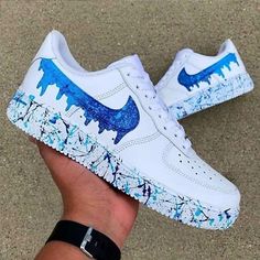 ad eBay - Nike Air Force 1 Custom Hand Painted White Shoes 'Blue Gradient Drip Splatter' - Buy Now, click the link (eBay) Nike Shoes Women Fashion, Buty Marki Nike, Custom Sneakers Diy, Air Force 1 Sneakers, Pretty Sneakers, Nike Air Force 1 Custom, Boty Nike, Custom Shoes Diy, Nike Shoes Air Force