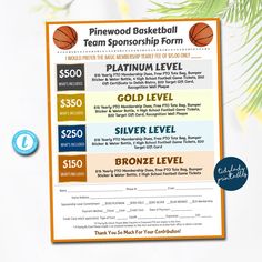 a flyer for the pinewood basketball team sponsored by gold level, silver level, bronze level and bronze level