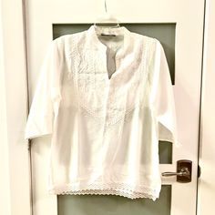 White Cotton Blouse With Embroidery On The Front Size 46 (Xl) White Cotton Blouse, Cotton Blouse, Cotton Blouses, White Cotton, Color White, Top Blouse, Blouses, Womens Tops, Embroidery