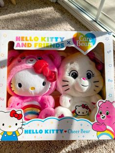 two hello kitty stuffed animals in a box