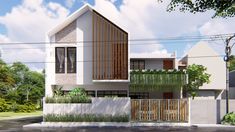 an artist's rendering of a modern house in the middle of a residential area