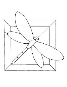 a drawing of a dragonfly sitting on top of a square in black and white