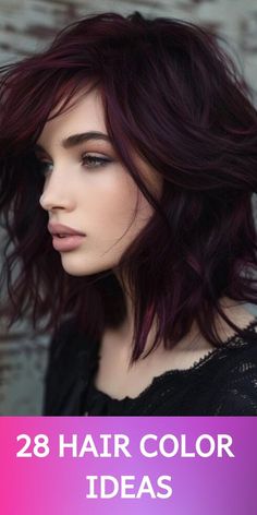 Discover 28 hair color ideas perfect for updating your look. Each color is chosen for its ability to enhance natural beauty and add sophistication. Purple Burgundy Hair, Purple Hair Color Highlights, Blackberry Hair Colour, Medium Red Hair, Latest Hair Color Trends, Merlot Hair Color, Funky Haircuts, Edgy Hair Color, Violet Hair Colors