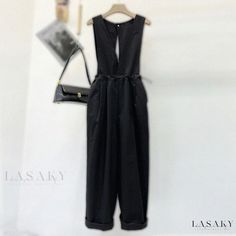 Lasaky - Salt Series Loose Fit Thin Straight Leg Casual Shorts Jumpsuit Wide Leg Overalls Wide Leg Overalls, Shorts Jumpsuit, Jumpsuit Wide Leg, Casual Chinos, Black Overalls, Short Jumpsuit, High Waisted Pants, Casual Shorts, Types Of Sleeves