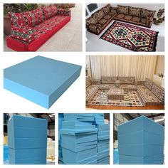 several different types of furniture and rugs in various stages of being assembled, including a couch