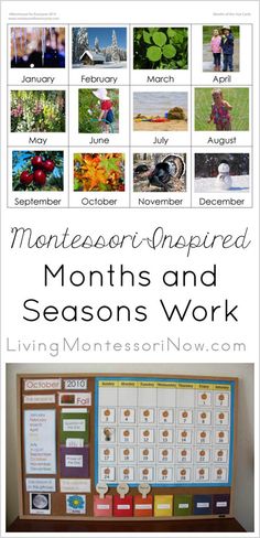 the montessor - inspired months and seasons work is shown with pictures on it