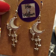 Nip Moon Earrings. Sterling Silver Hooks. Stars Articulate. Nonsmoking Home Jewelry Hand, Moon Earrings, Earrings Color, Earrings Sterling Silver, Hand Crafted, Jewelry Earrings, Women Jewelry, Moon, Sterling Silver